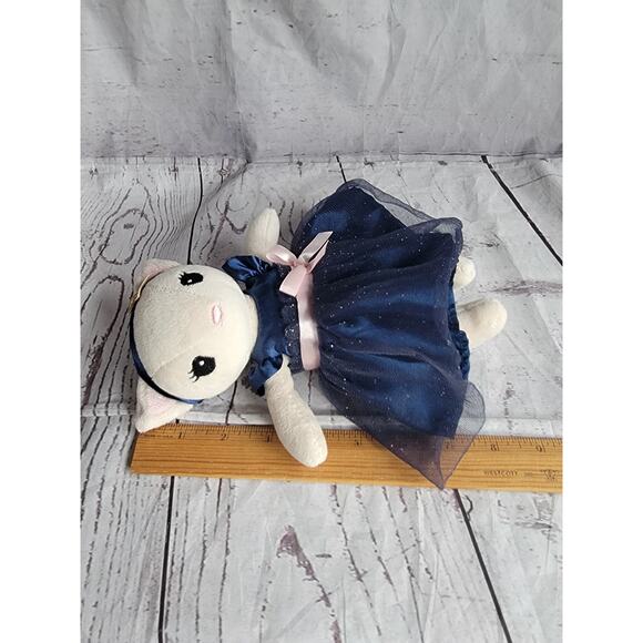 H&M Ballerina Kitty Cat In Navy Blue Gold Sparkly Dress Stuffed Animal Plush 8” - Picture 7 of 7